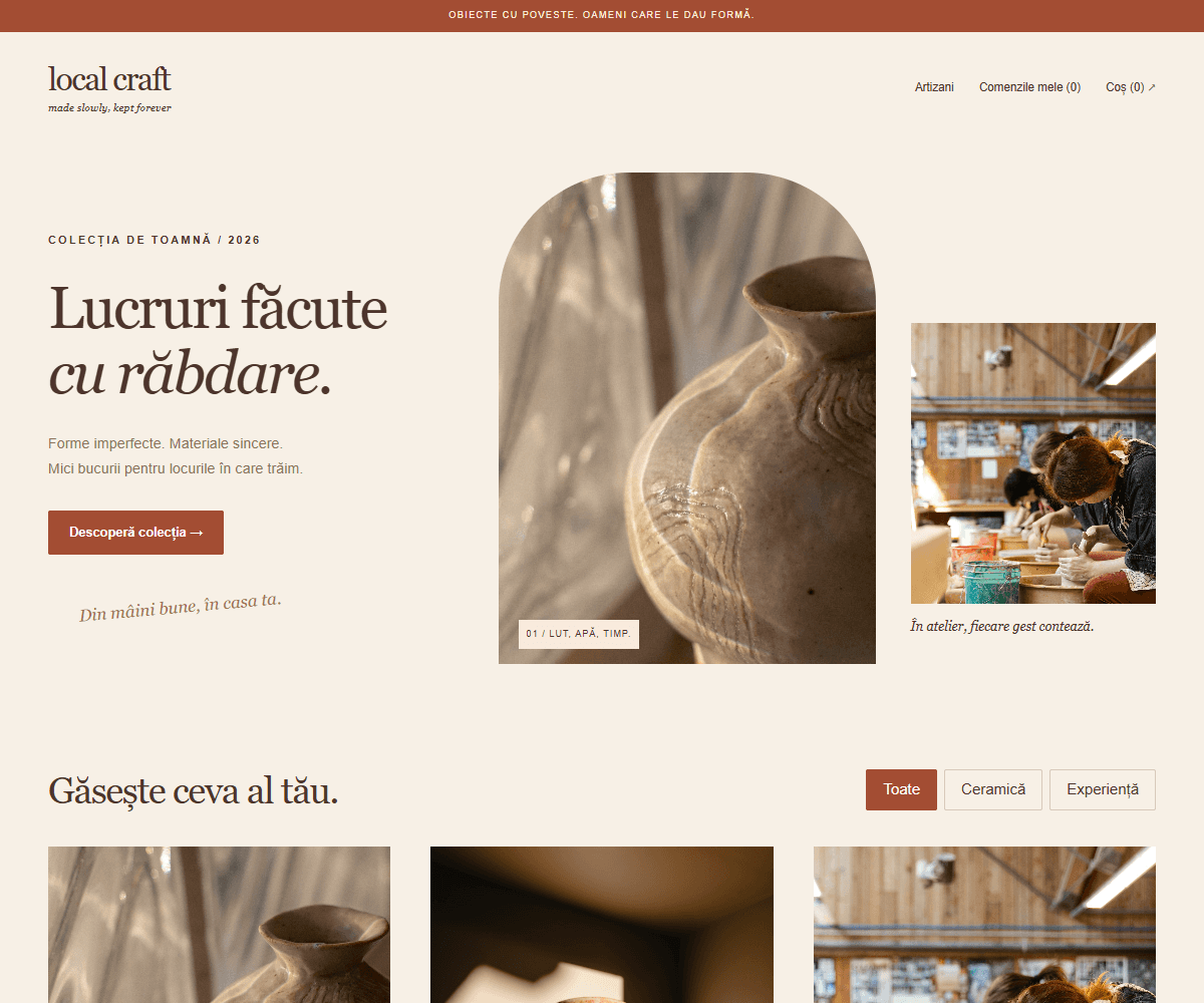 Captură LOCALCRAFT — Piață de artizanat cu povești și personalizare.