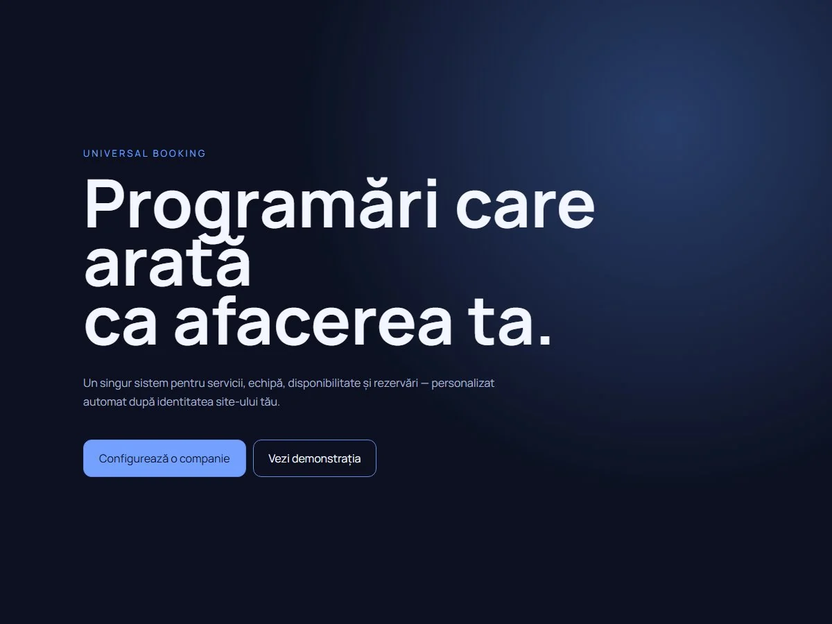 Captură NEO BOOKING — Sistem universal de programări pentru servicii, echipe și disponibilitate, personalizat automat pentru fiecare companie